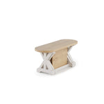Banc à bouts arrondis Gather chêne belge, base patina blanche sur fond blanc