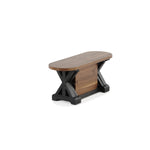 Banc à bouts arrondis Gather châtaignier français, base patina noire sur fond blanc