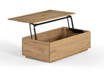 Table basse relevable Transformer en chêne scandinave – déployée, sur fond blanc – Meubles TOCO