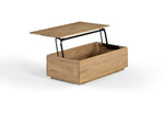 Table basse relevable Transformer en chêne scandinave – déployée, sur fond blanc – Meubles TOCO