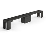 Banc extensible Transformer en hickory fumé – avec 5 rallonges, sur fond blanc – Meubles TOCO