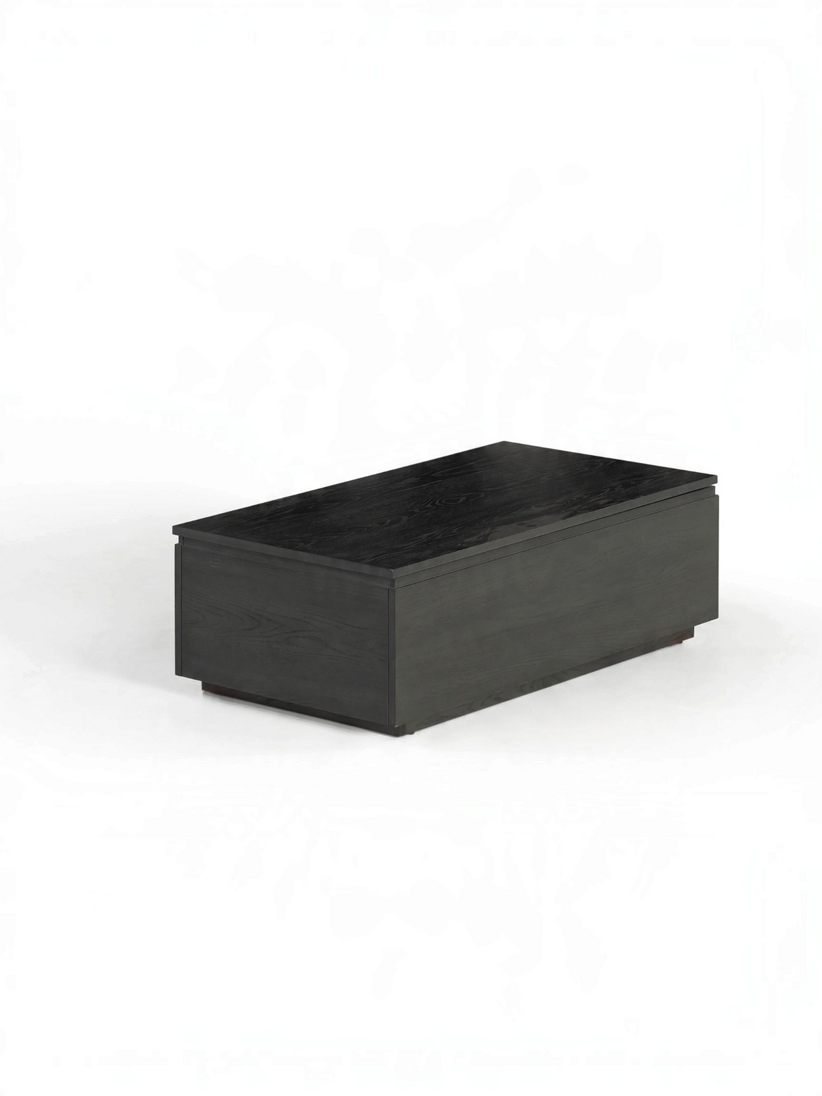 Table basse relevable Transformer en hickory fumé – fermée, format compact, sur fond blanc – Meubles TOCO