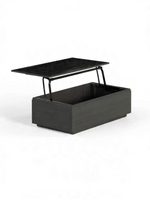 Table basse relevable Transformer en hickory fumé – déployée, sur fond blanc – Meubles TOCO
