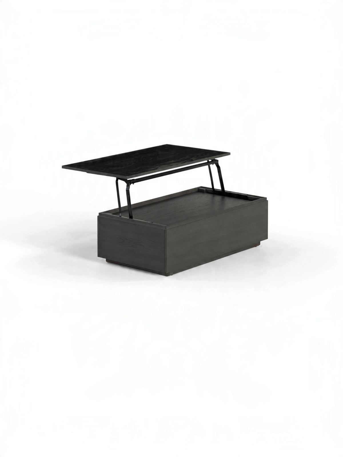 Table basse relevable Transformer en hickory fumé – déployée, sur fond blanc – Meubles TOCO