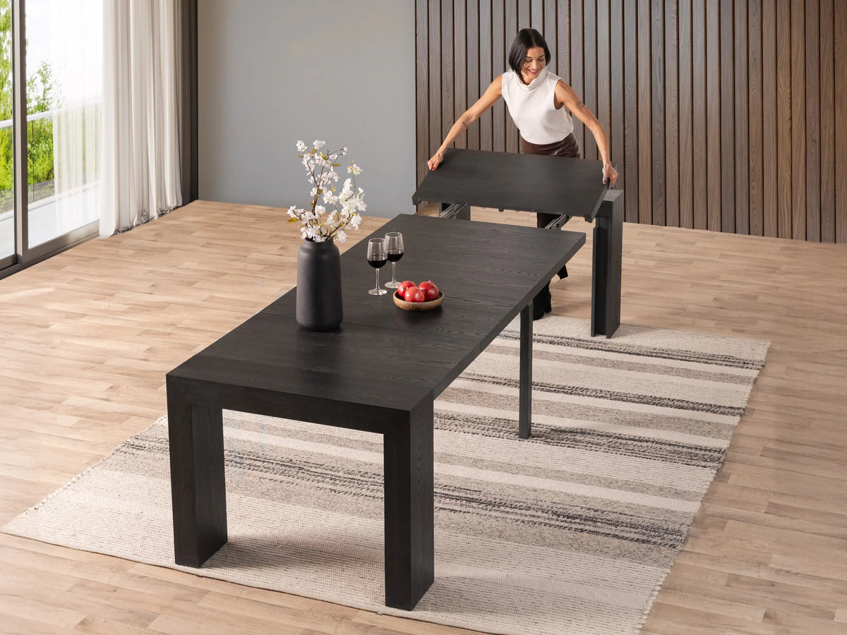 Table à manger extensible - bois massif - Hickory Fumé - Transformer table
