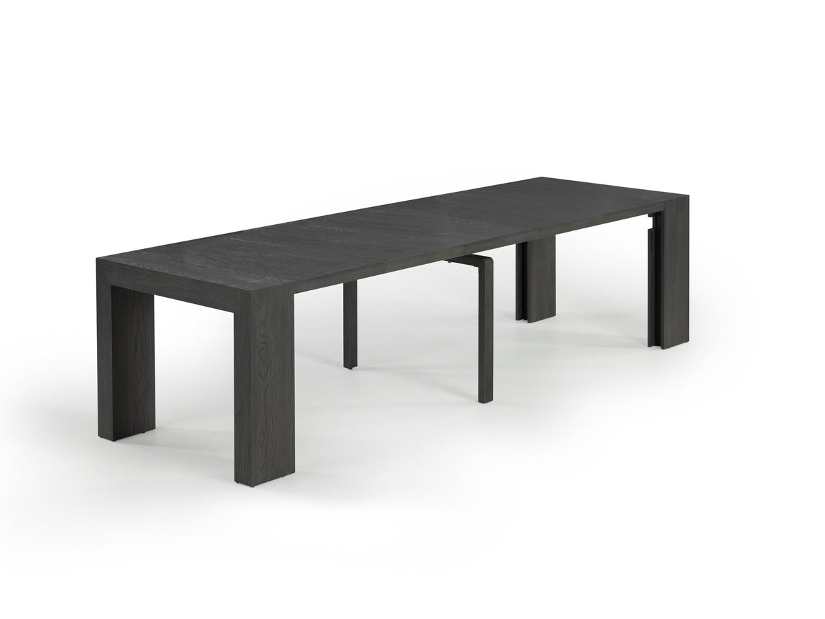 Table à manger extensible Transformer en hickory fumé – sur fond blanc – Meubles TOCO