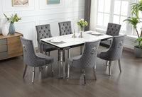 Table de Cuisine- 71'' / Plateau en Céramique Effet Marbre et Pieds en Acier Chromé / T-1274