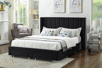 Lit Queen Complet en Velours avec Rangement | Noir | 3135-FI