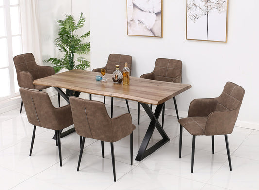 Table de Cuisine en Bois avec Faux Bords Naturels  | 1181-T