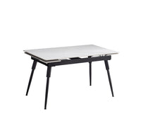 Table de Cuisine Extensible avec Plateau en Marbre Blanc en Pierre Frittée et Pieds en Acier Noir | 8181-T