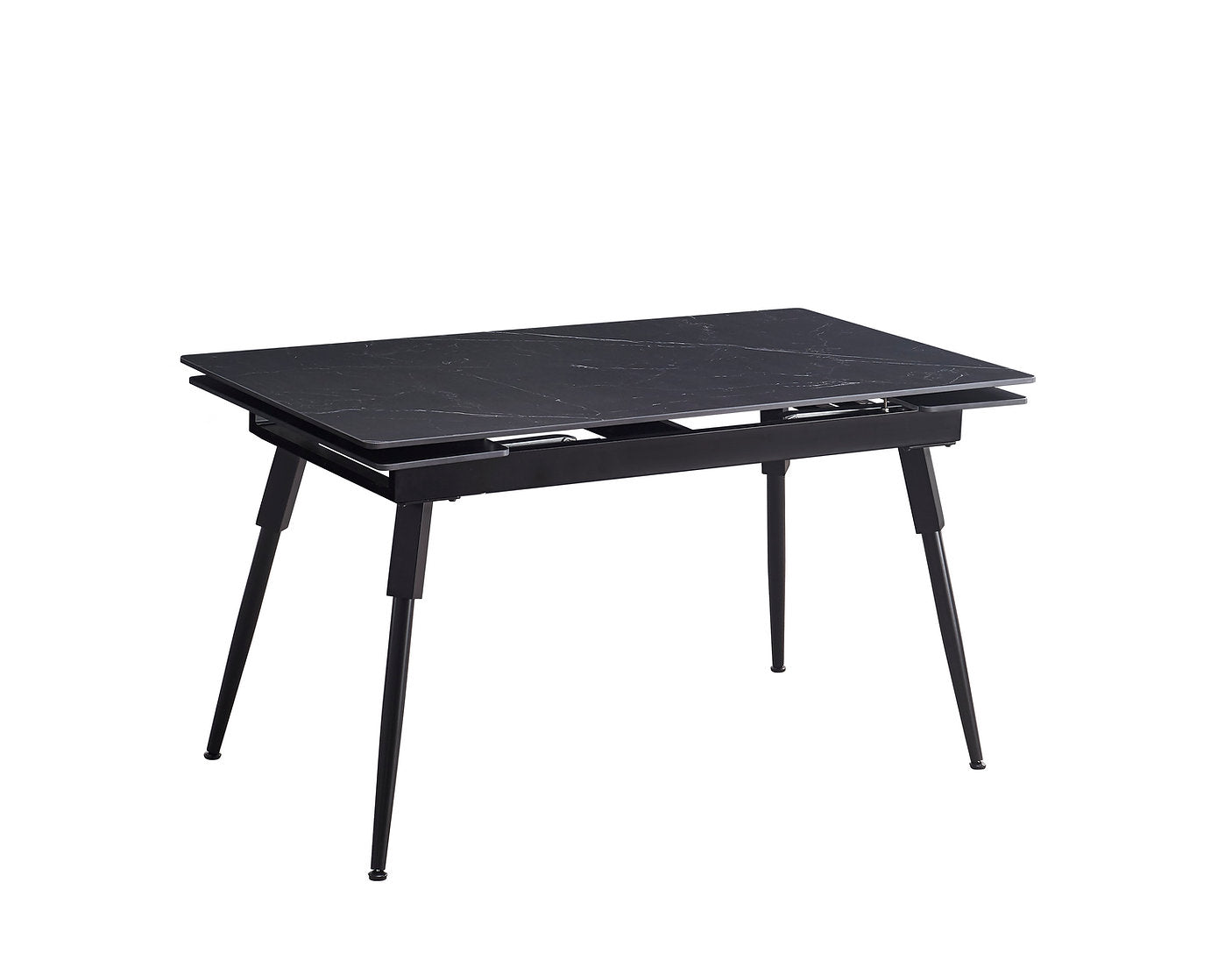 Table de Cuisine Extensible avec Plateau en Marbre Noir en Pierre Frittée et Pieds en Acier Noir | 7181T