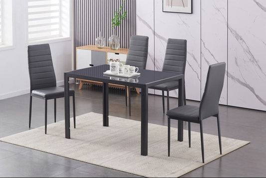 Ensemble de Salle à Manger 5 Pièces avec Table en Verre Trempé Gris et Chaises Coussinés | 0505-FI