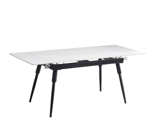 Table de Cuisine Extensible avec Plateau en Marbre Blanc en Pierre Frittée et Pieds en Acier Noir | 8181-T