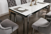 Table de Cuisine- 71'' / Plateau en Céramique Effet Marbre et Pieds en Acier Chromé / T-1274