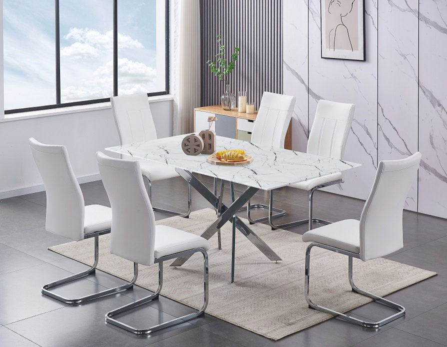 Chaise de Cuisine avec Assise en Coussin PU Blanc et Pieds en Chrome | 7781-C