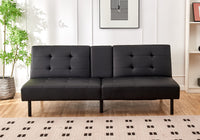 Sofa-Lit en PU Noir avec Plateau Rabattable et Porte-Gobelets | 1908-FI