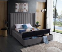Lit Queen Complet en Velours | Gris | 0275-F