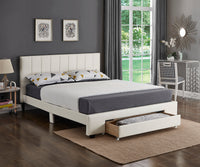 Lit Queen Complet Moderne Épuré et Tirroir de Rangement | Blanc | 2845-FI
