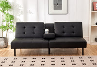 Sofa-Lit en PU Noir avec Plateau Rabattable et Porte-Gobelets | 1908-FI