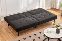 Sofa-Lit en PU Noir avec Plateau Rabattable et Porte-Gobelets | 1908-FI