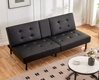 Sofa-Lit en PU Noir avec Plateau Rabattable et Porte-Gobelets | 1908-FI