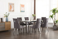 Table de Cuisine- 71'' / Plateau en Céramique Effet Marbre et Pieds en Acier Chromé / T-1274