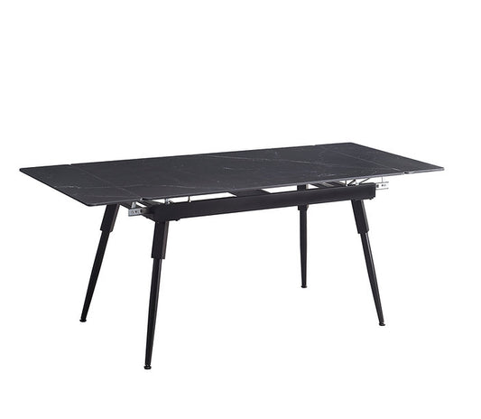 Table de Cuisine Extensible avec Plateau en Marbre Noir en Pierre Frittée et Pieds en Acier Noir | 7181T