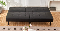 Sofa-Lit en PU Noir avec Plateau Rabattable et Porte-Gobelets | 1908-FI