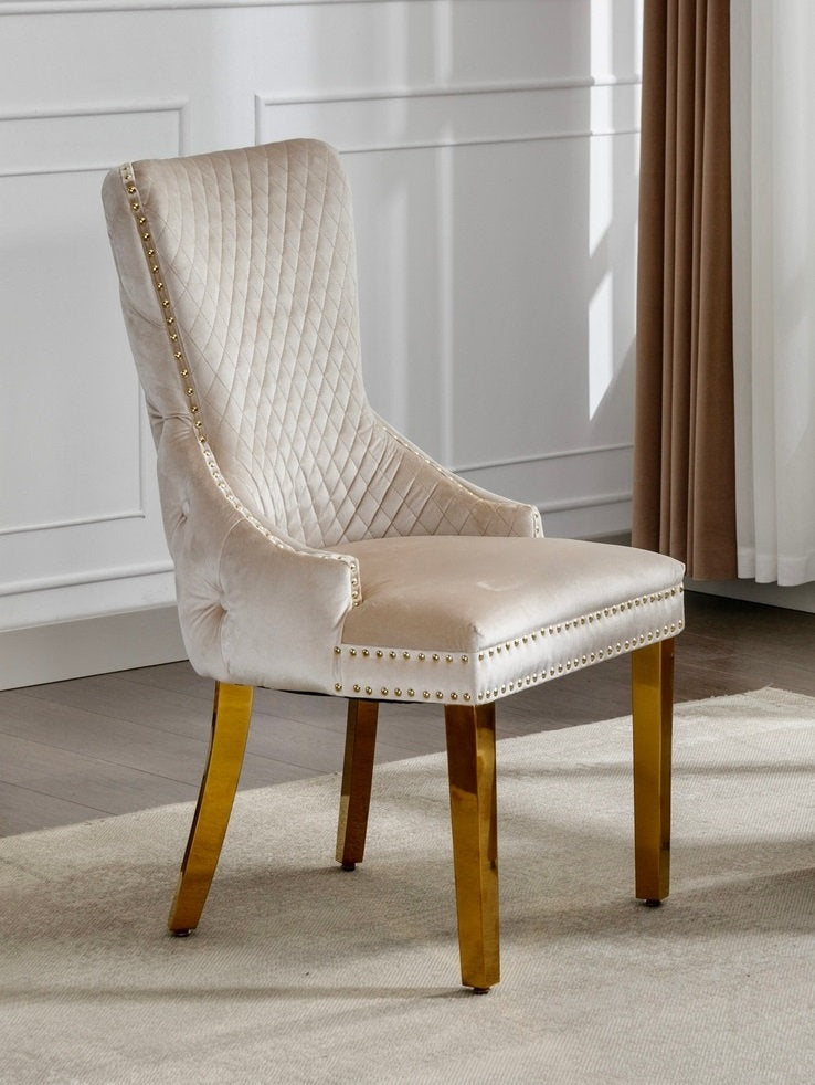 Chaise de Cuisine en Velours Crème et Or | 5821-C