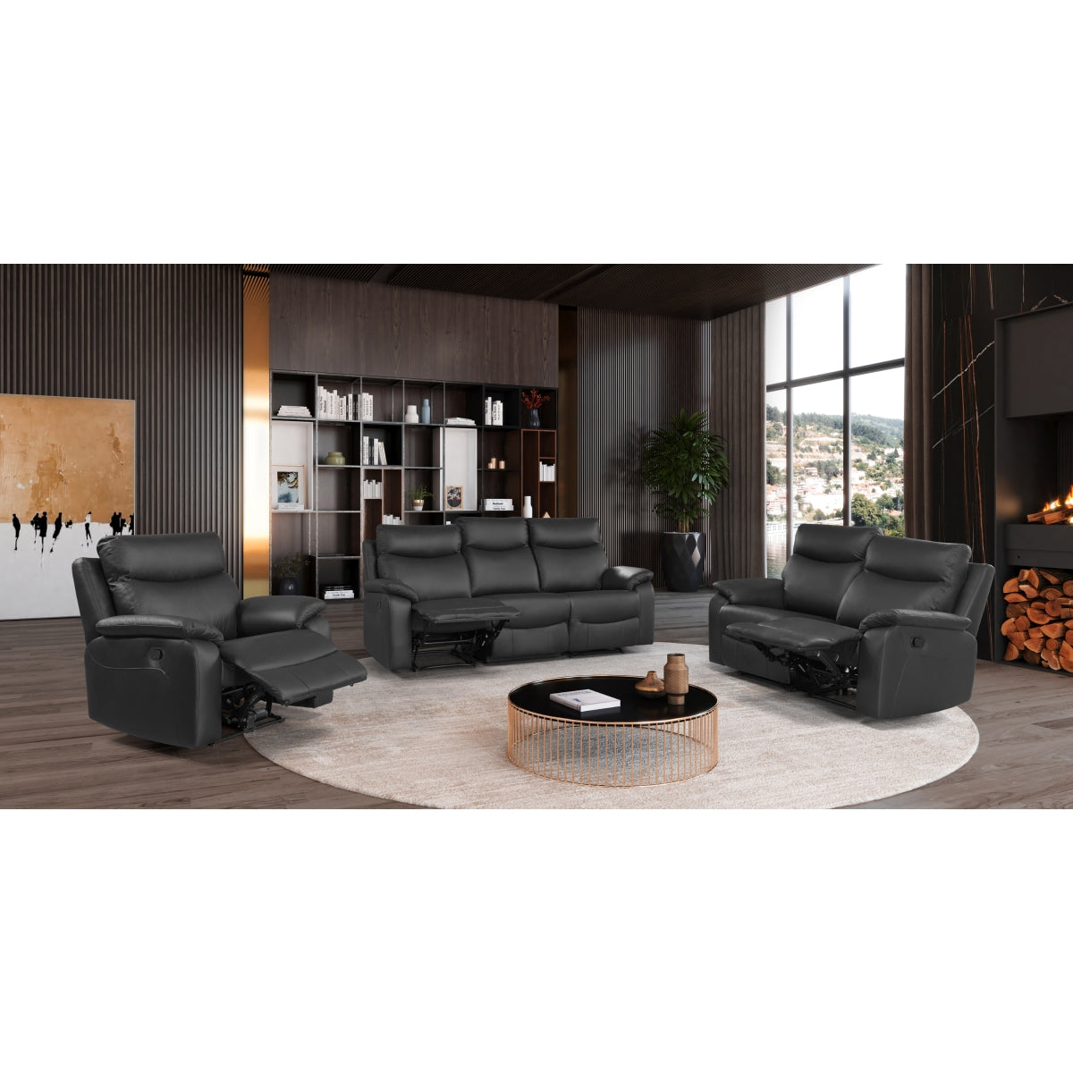 Chaise Inclinable Manuelle Wembley en Cuir Véritable | Noir | 10299