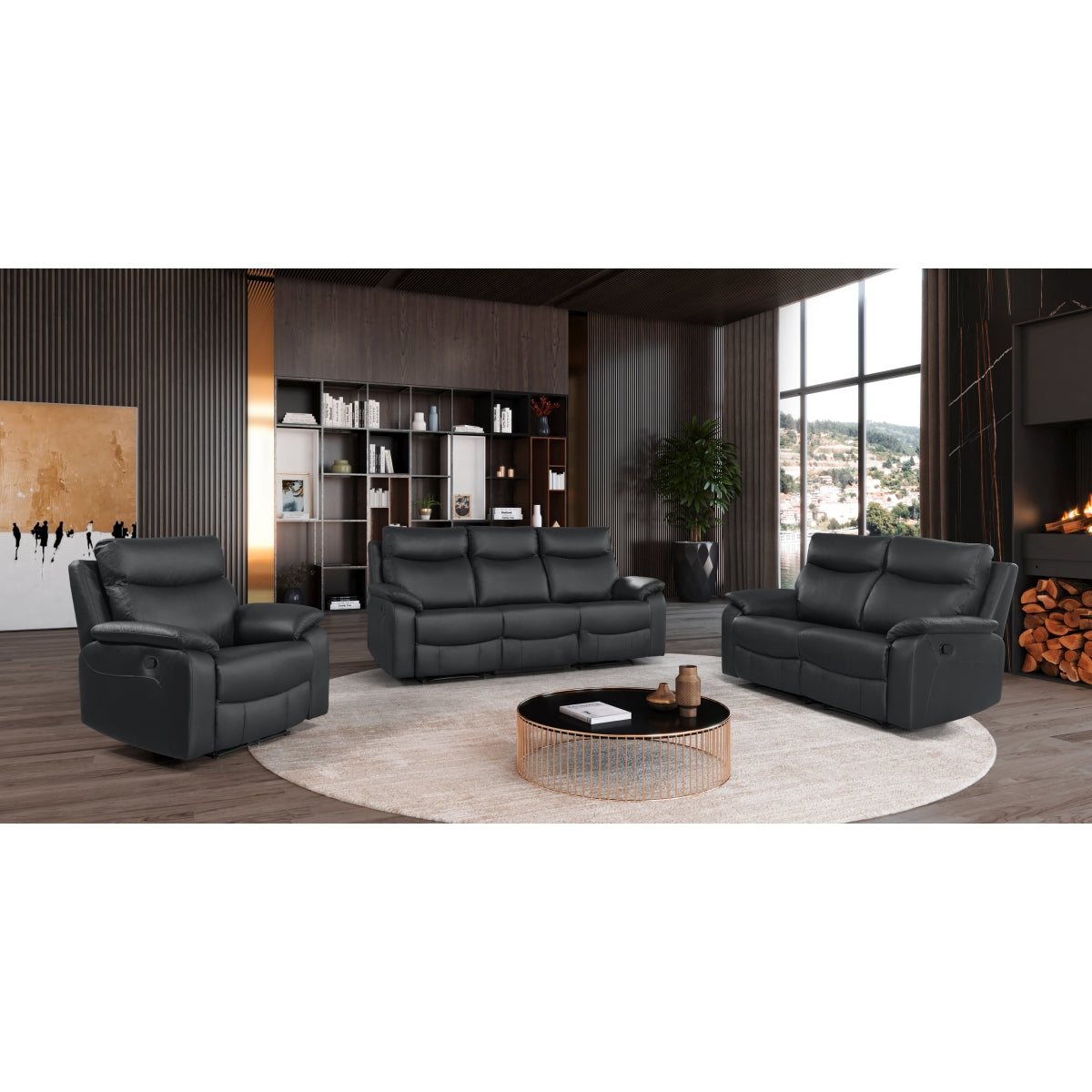 Chaise Inclinable Manuelle Wembley en Cuir Véritable | Noir | 10299