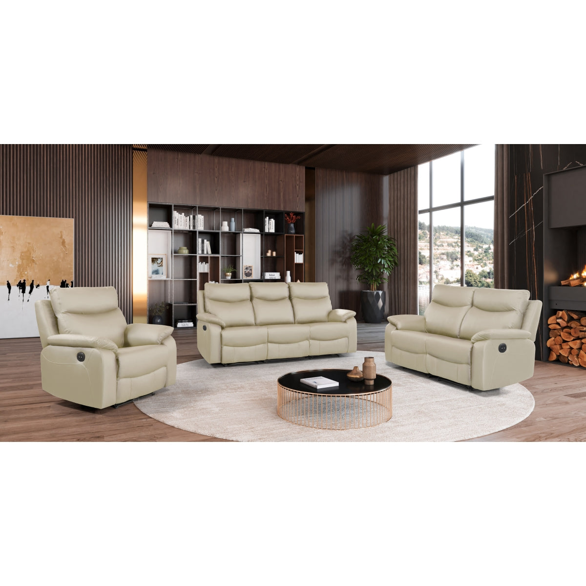 Chaise Inclinable Électrique Wembley en Cuir Véritable | Beige | 10299