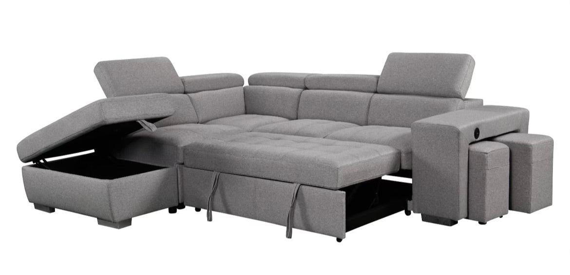 Pratiquo - Sofa-Lit Sectionel - Gris Pâle