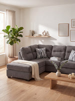 Sofa sectionnel gris TOCO Meubles avec méridienne, coussins texturés et design moderne pour salon confortable.