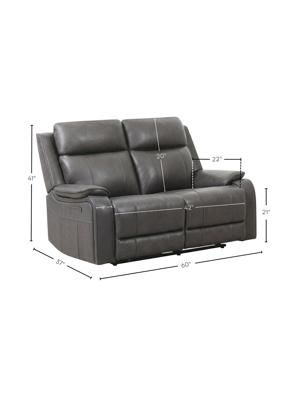 Causeuse inclinable Lewis en gris foncé – dimensions – Meubles TOCO