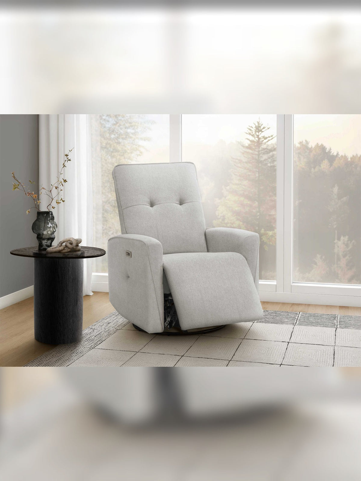 Chaise inclinable Dalton en gris – mise en situation dans un salon – Meubles TOCO