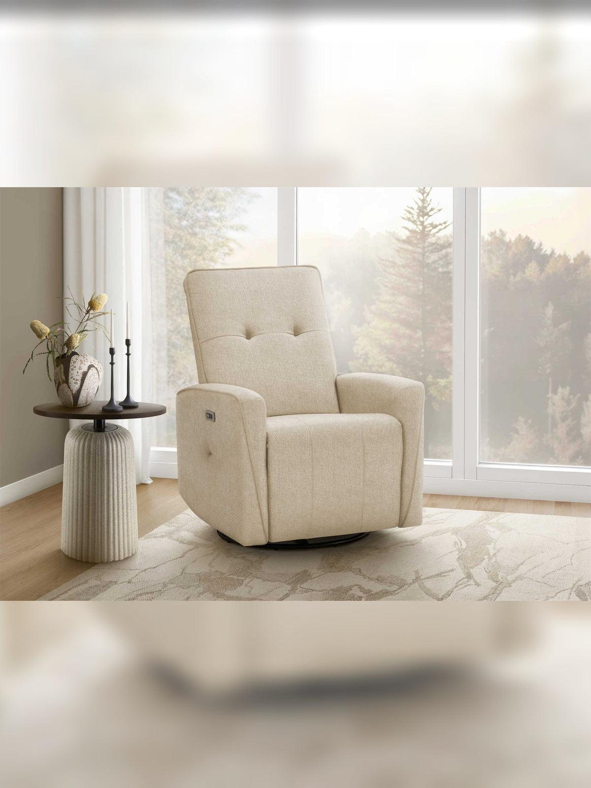 Chaise inclinable Dalton en beige – mise en situation dans un salon – Meubles TOCO