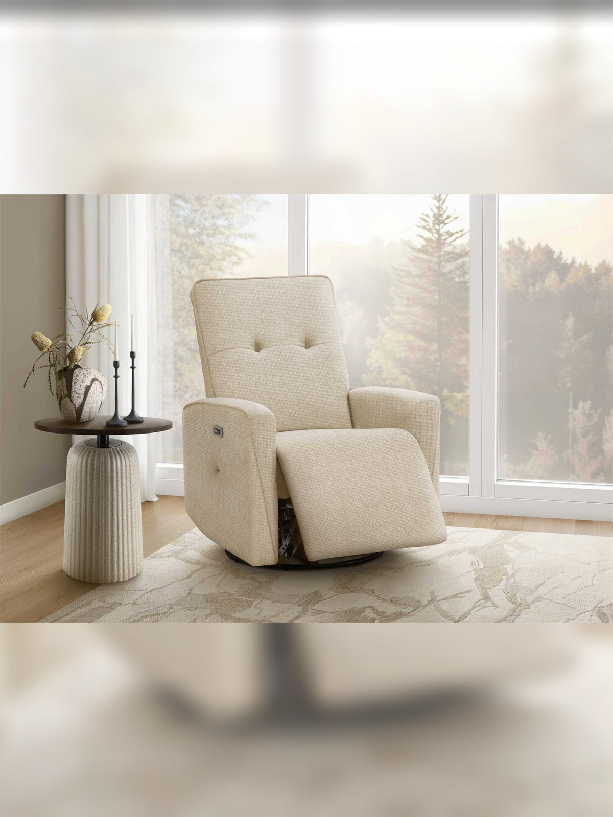 Chaise inclinable Dalton en beige – mise en situation dans un salon – Meubles TOCO