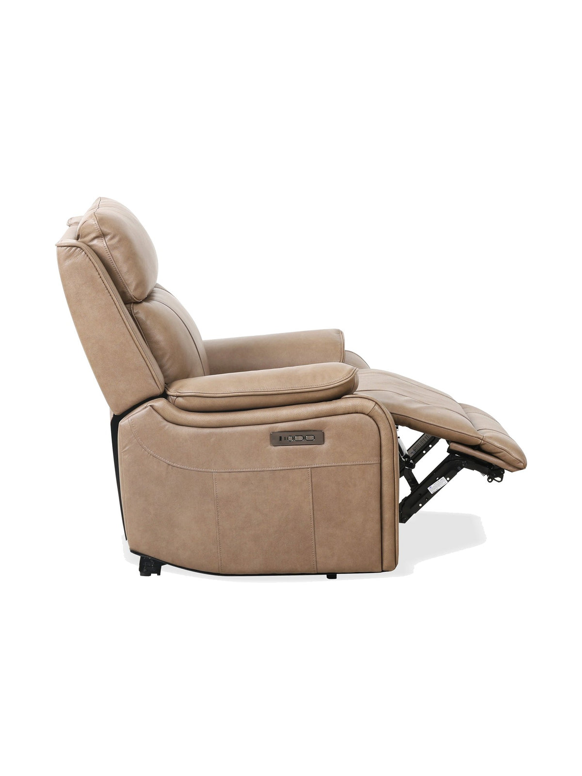 Chaise inclinable électrique Lewis en taupe – en position inclinée, vue de côté – Meubles TOCO