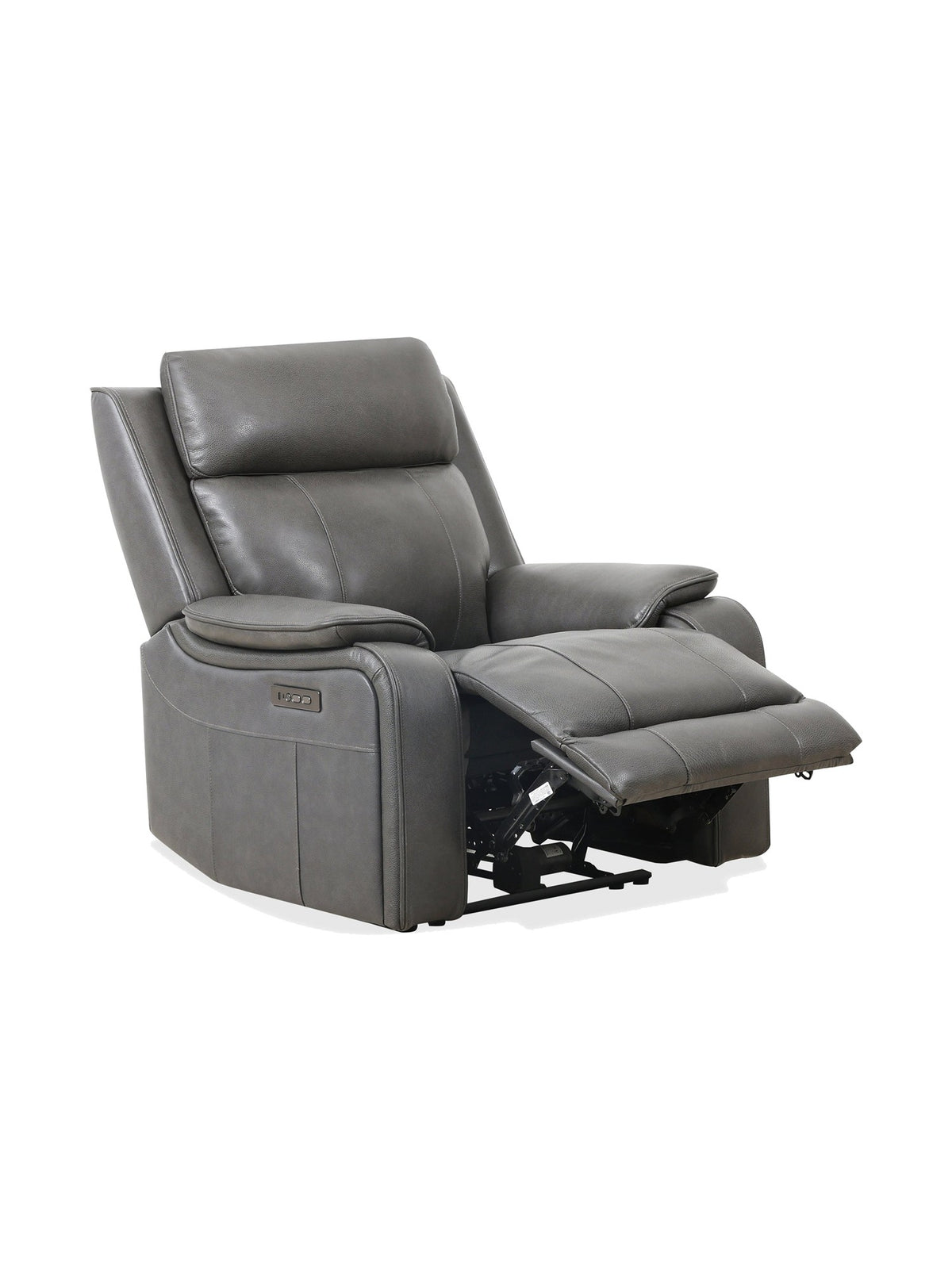 Chaise inclinable électrique Lewis en gris foncé – en position inclinée, vue de trois quarts – Meubles TOCO