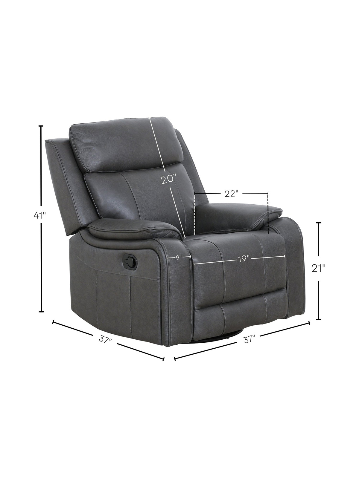 Chaise inclinable Lewis pivotante et berçante en gris foncé – dimensions – Meubles TOCO
