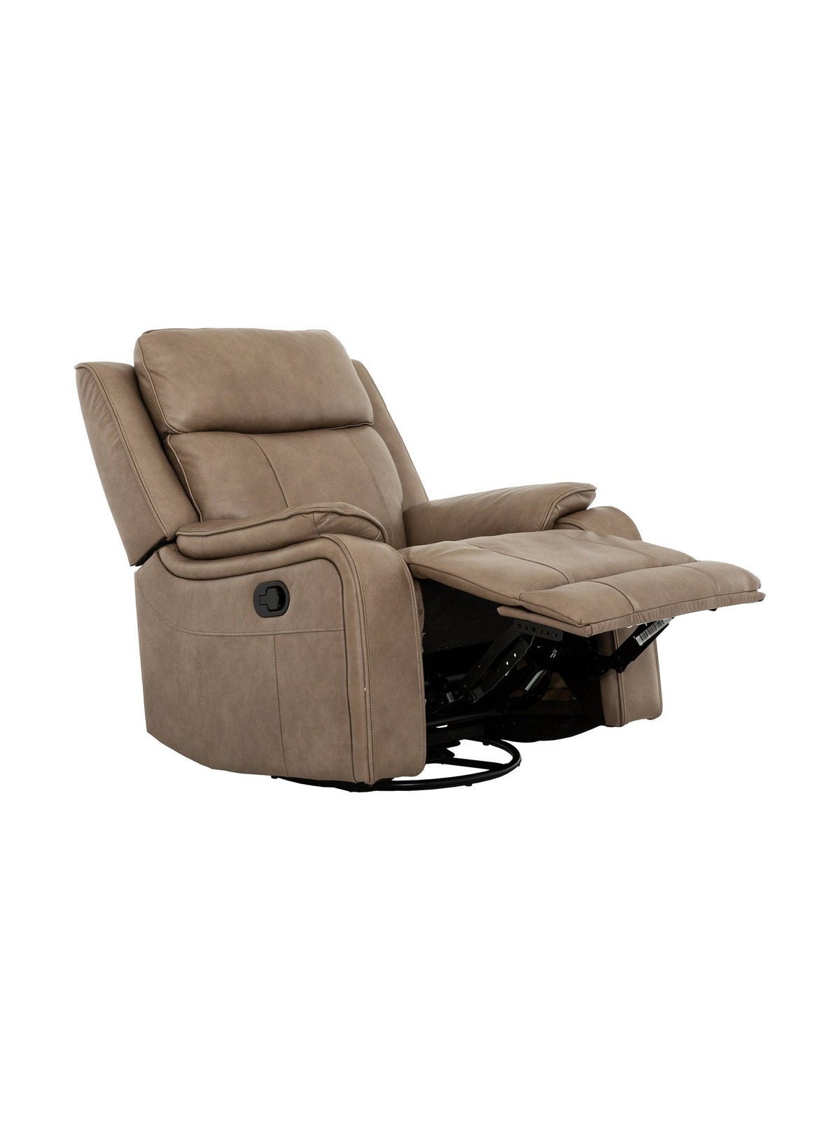 Chaise inclinable Lewis pivotante et berçante en taupe – en position inclinée, vue de trois quarts – Meubles TOCO