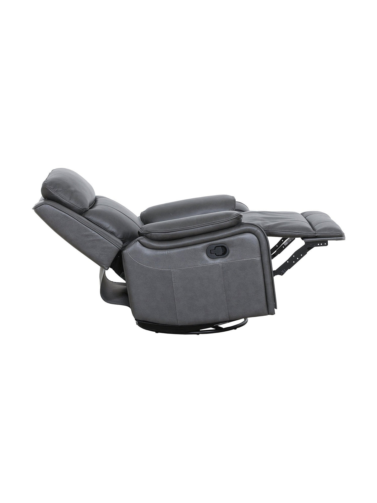 Chaise inclinable Lewis pivotante et berçante en gris foncé – en position inclinée, vue de côté – Meubles TOCO
