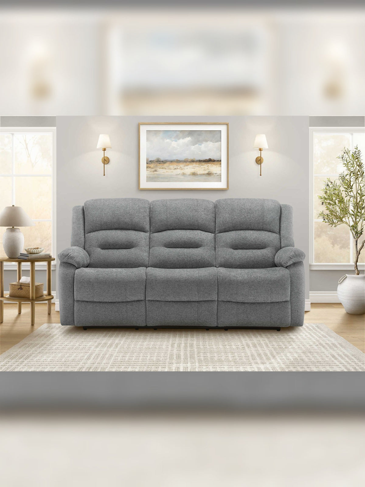 Sofa inclinable Béatrice en bleu – mise en situation dans un salon – Meubles TOCO