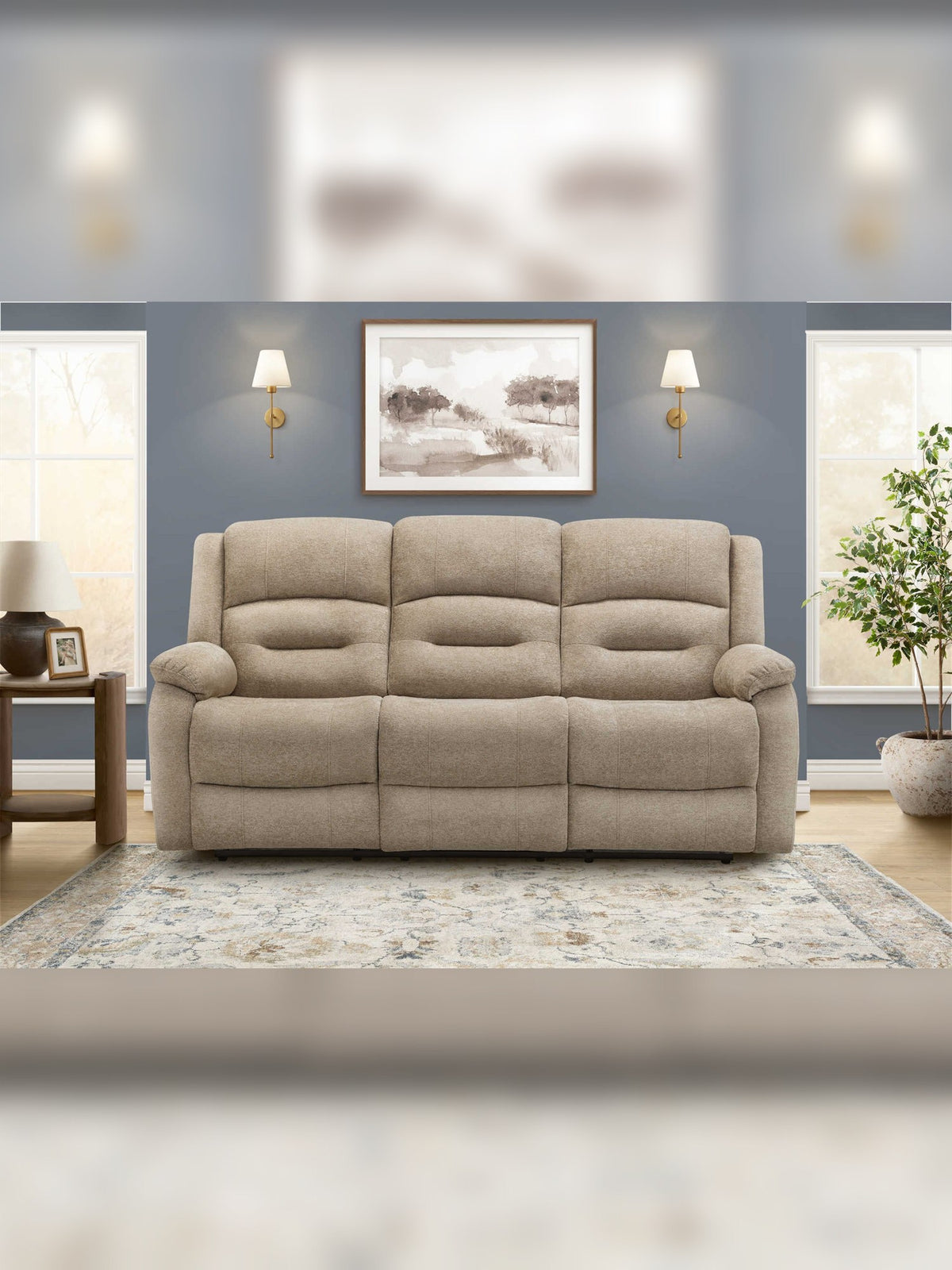 Sofa inclinable Béatrice en beige – mise en situation dans un salon – Meubles TOCO