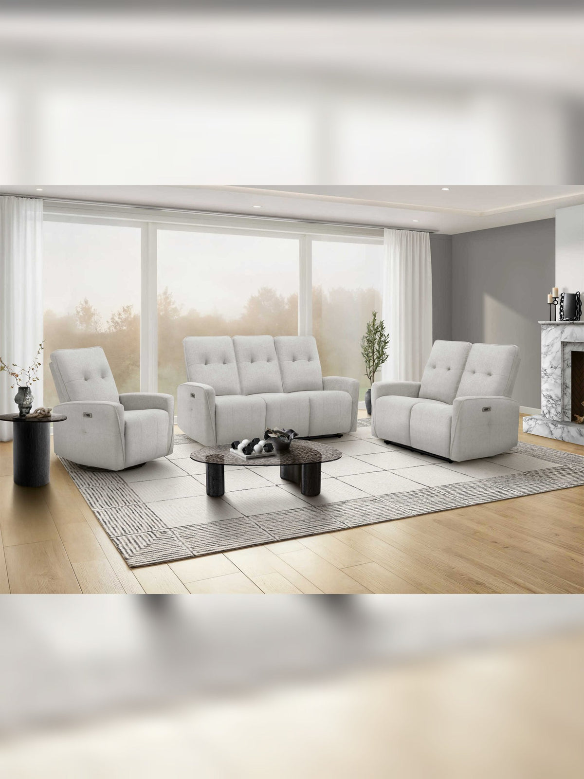 Sofa inclinable Dalton en gris – mise en situation dans un salon – Meubles TOCO