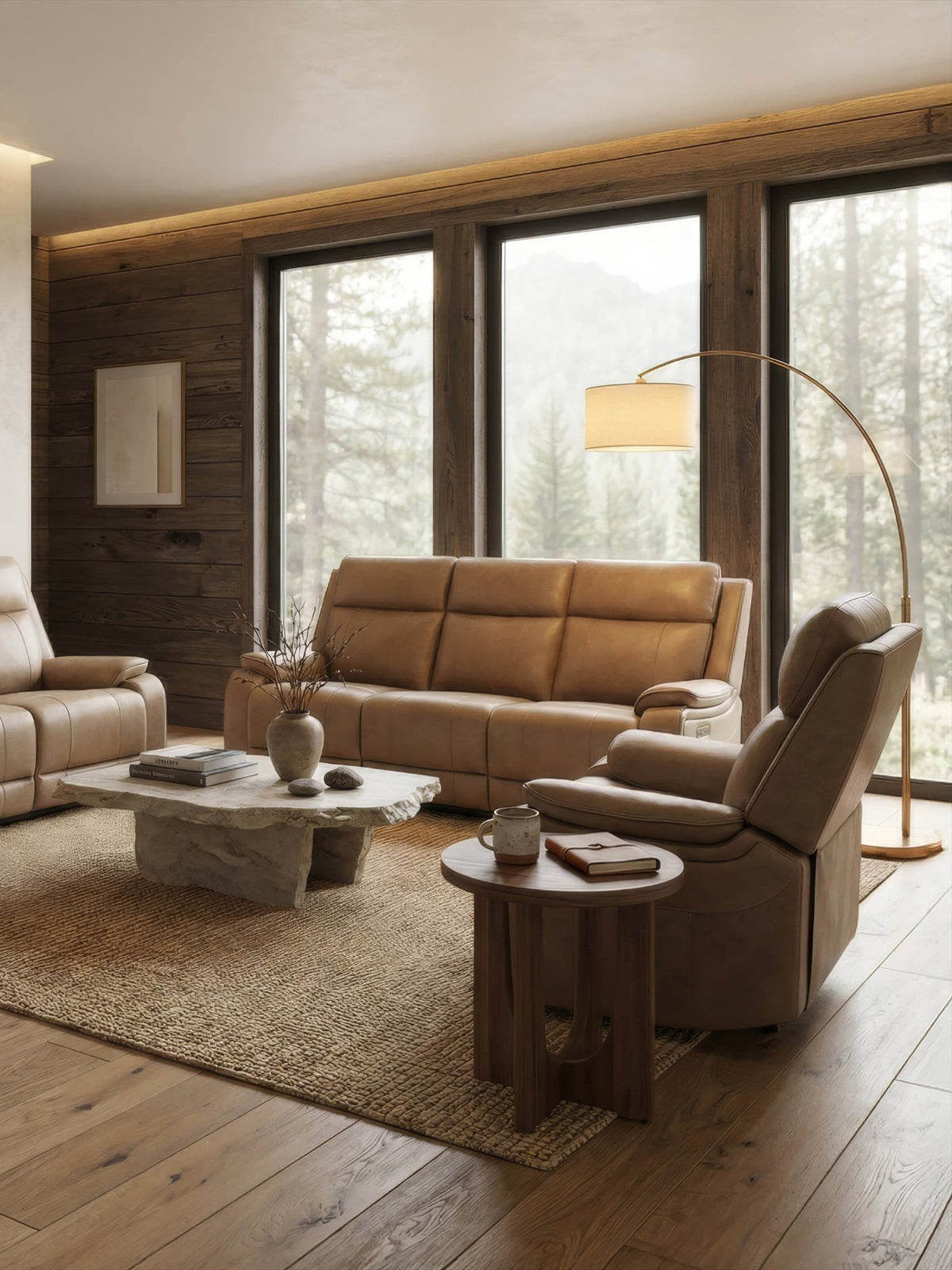 Sofa inclinable Lewis en taupe – mise en situation dans un salon – Meubles TOCO