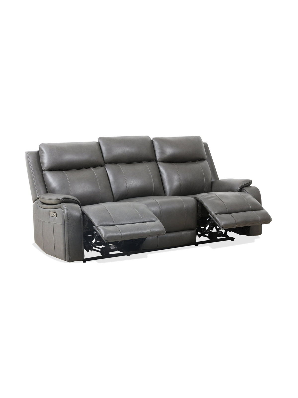 Sofa inclinable Lewis en gris foncé – en position inclinée, vue de trois quarts – Meubles TOCO