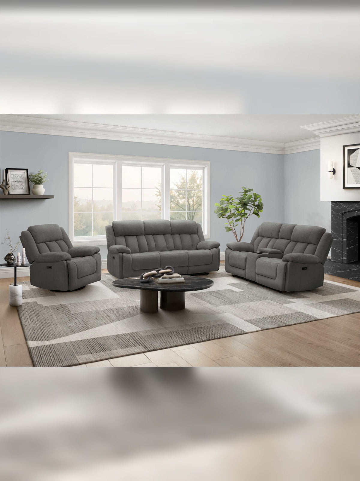 Sofa inclinable Ricardo en gris – mise en situation dans un salon – Meubles TOCO