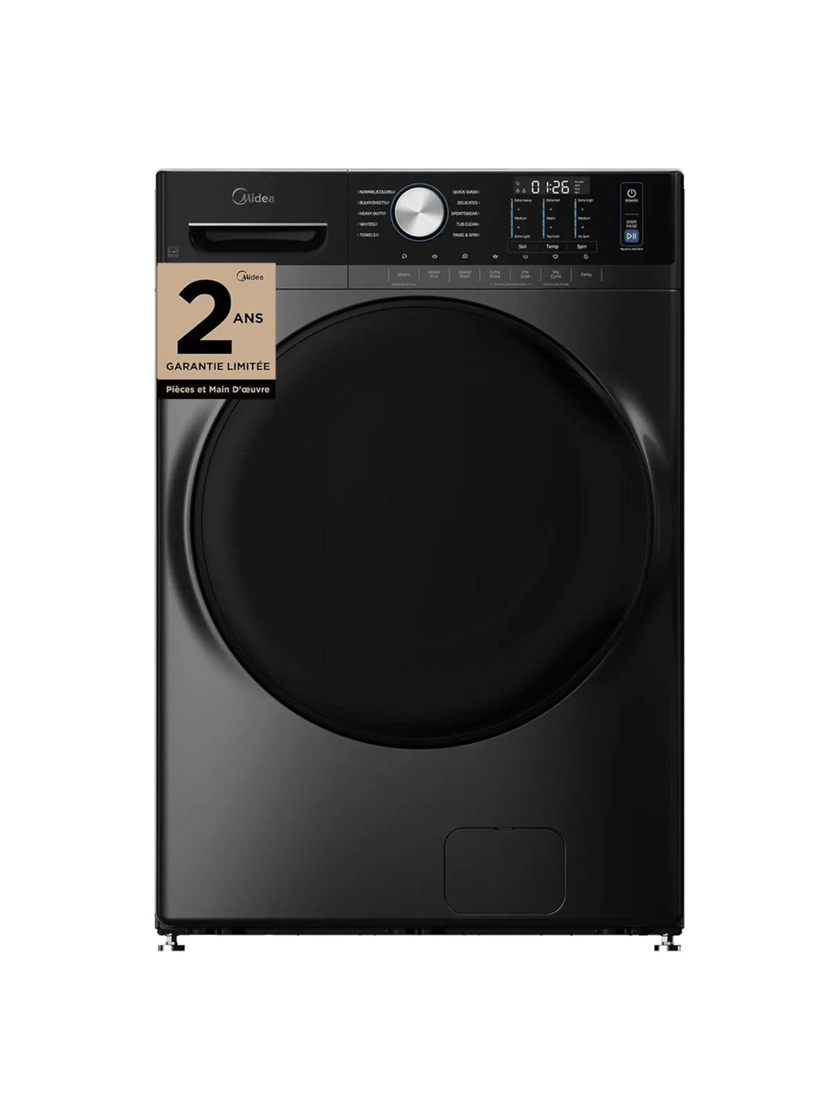 Laveuse à chargement frontal TOCO Meubles 5,2 pi³ noire avec panneau de commande tactile et technologie Steam Care